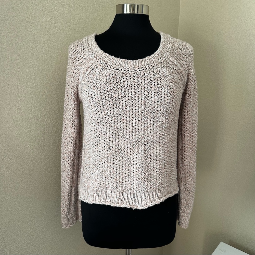 Free People Pink and White Crew Neck Sweater